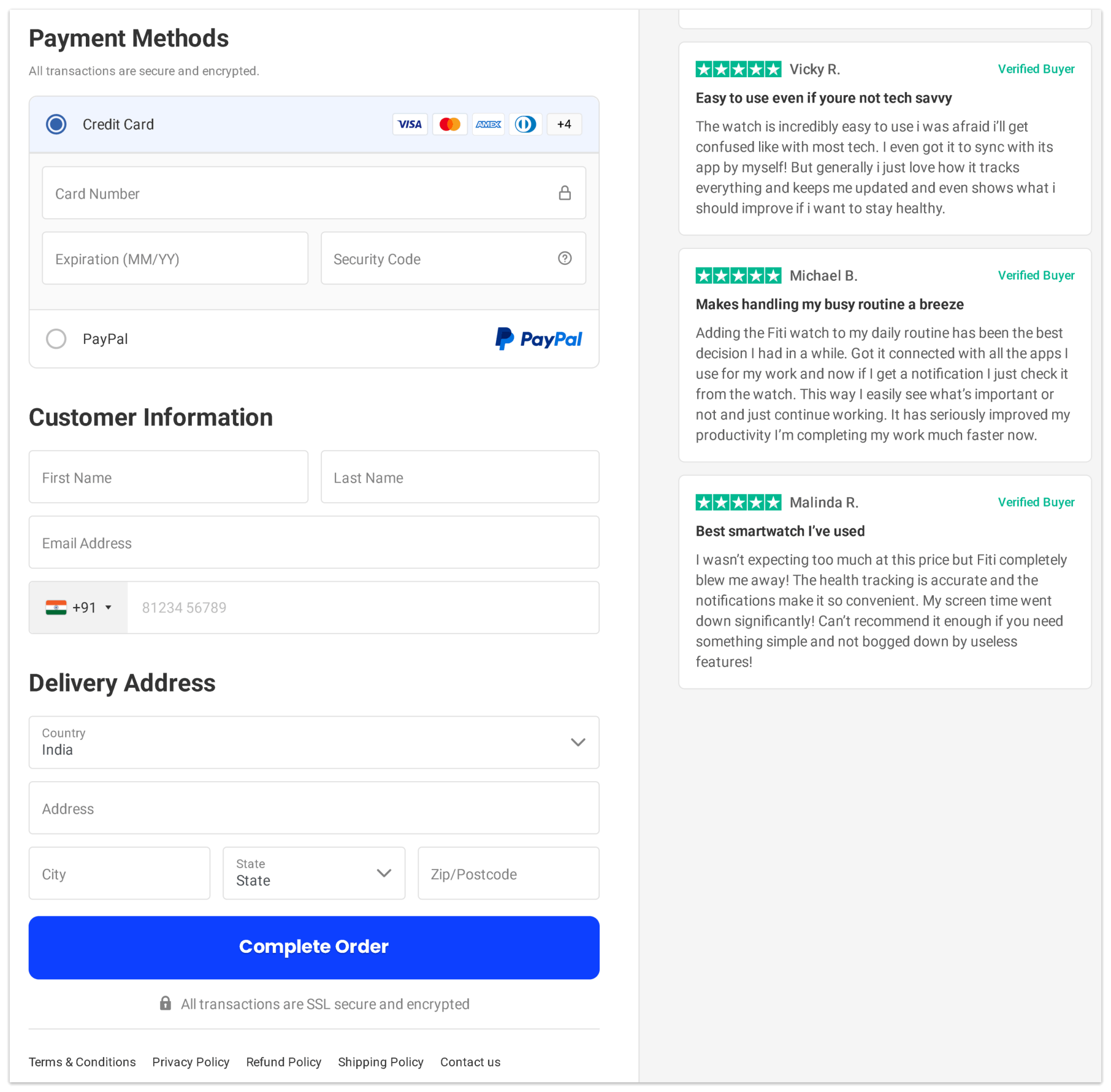 Fitiwatch  checkout page.